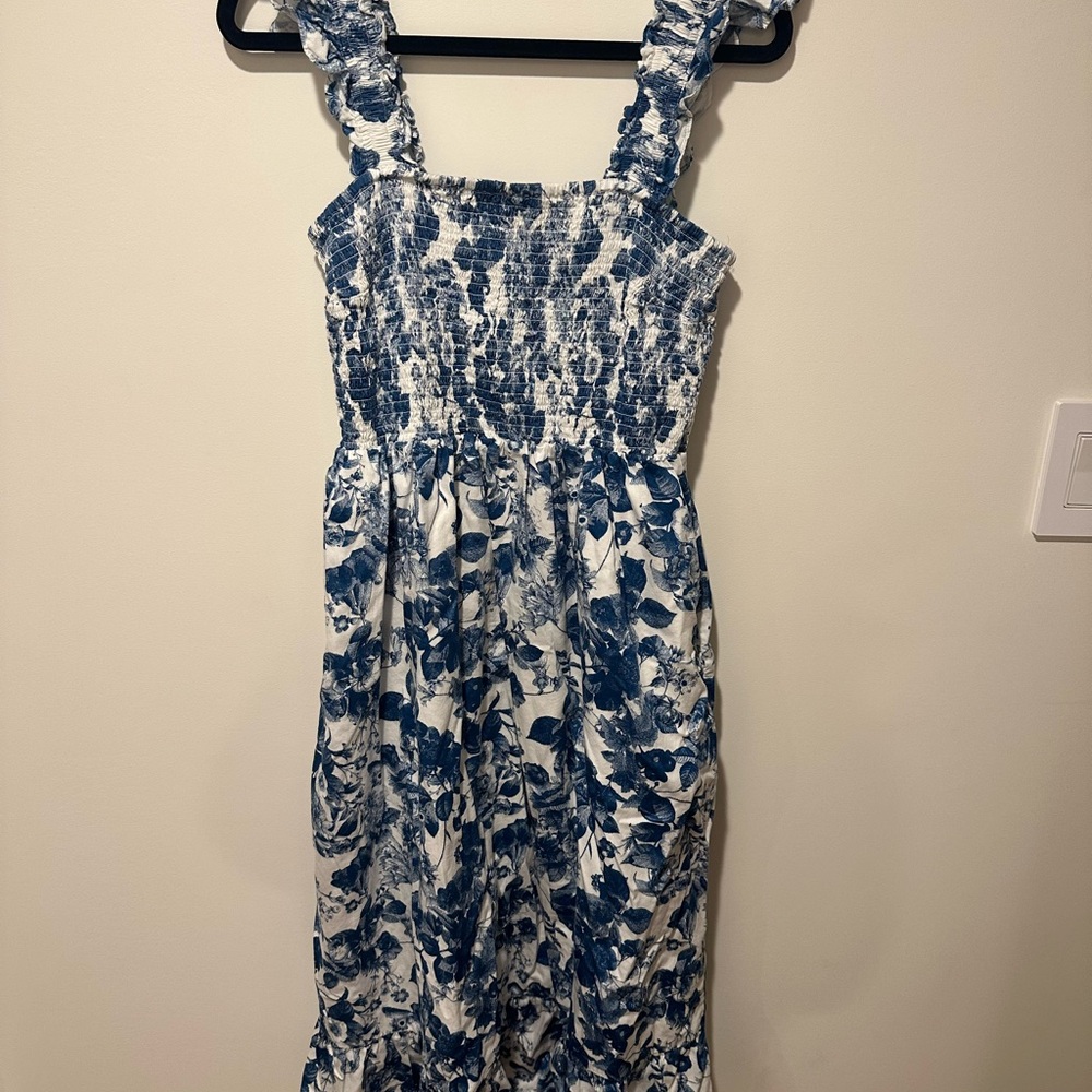 The Drop Women's Kimi Ruffled Shoulder Smocked Midi Dress